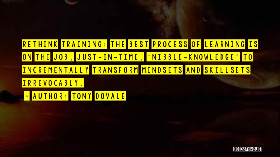 Tony Dovale Quotes: Rethink Training: The Best Process Of Learning Is On The Job, Just-in-time, Nibble-knowledge To Incrementally Transform Mindsets And Skillsets Irrevocably.