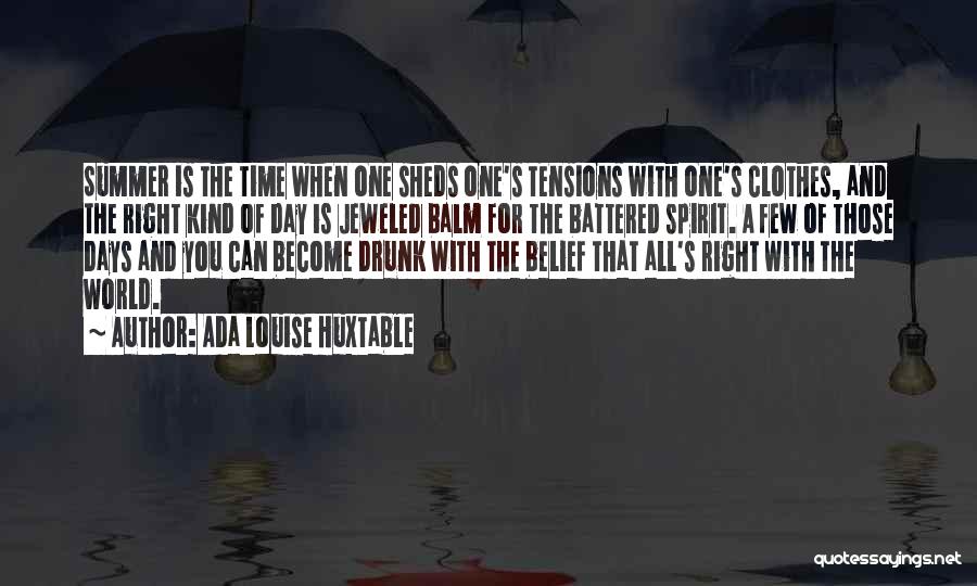 Ada Louise Huxtable Quotes: Summer Is The Time When One Sheds One's Tensions With One's Clothes, And The Right Kind Of Day Is Jeweled