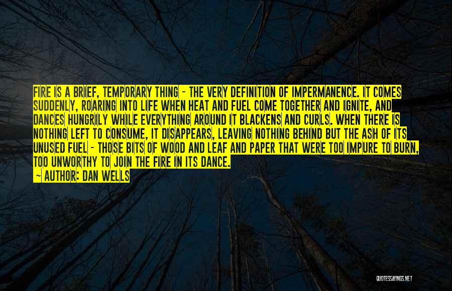 Dan Wells Quotes: Fire Is A Brief, Temporary Thing - The Very Definition Of Impermanence. It Comes Suddenly, Roaring Into Life When Heat