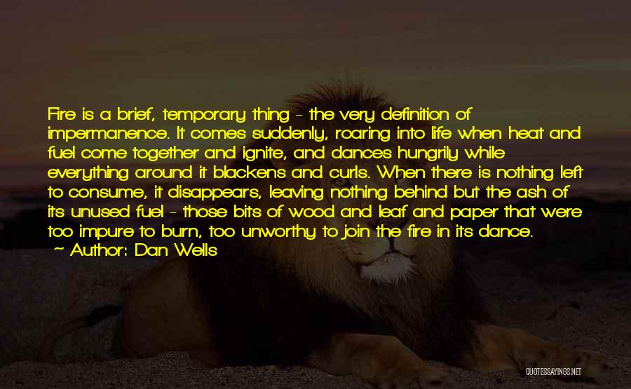 Dan Wells Quotes: Fire Is A Brief, Temporary Thing - The Very Definition Of Impermanence. It Comes Suddenly, Roaring Into Life When Heat
