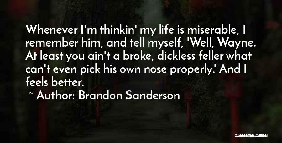 Brandon Sanderson Quotes: Whenever I'm Thinkin' My Life Is Miserable, I Remember Him, And Tell Myself, 'well, Wayne. At Least You Ain't A