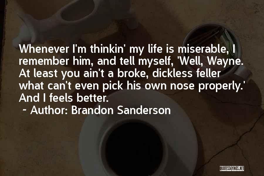Brandon Sanderson Quotes: Whenever I'm Thinkin' My Life Is Miserable, I Remember Him, And Tell Myself, 'well, Wayne. At Least You Ain't A