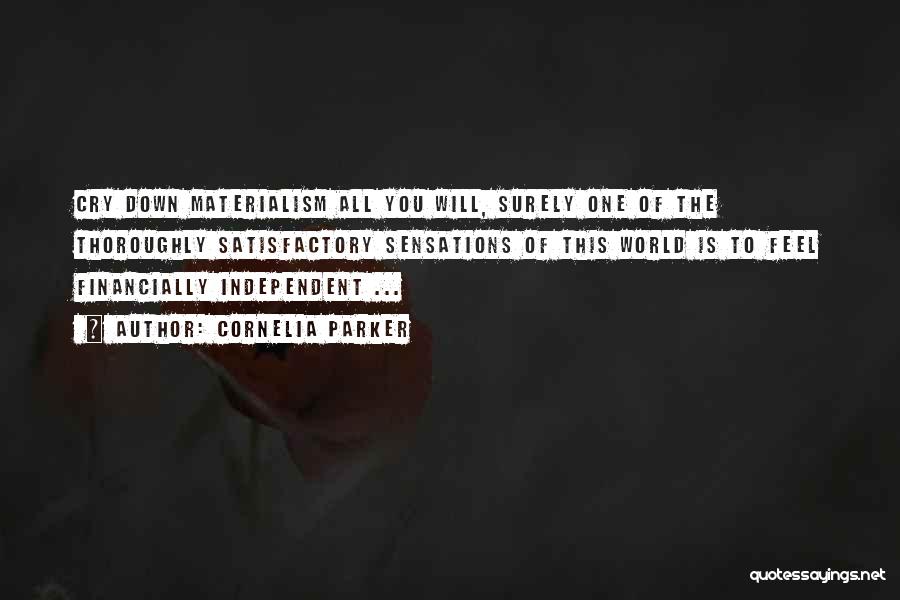 Cornelia Parker Quotes: Cry Down Materialism All You Will, Surely One Of The Thoroughly Satisfactory Sensations Of This World Is To Feel Financially