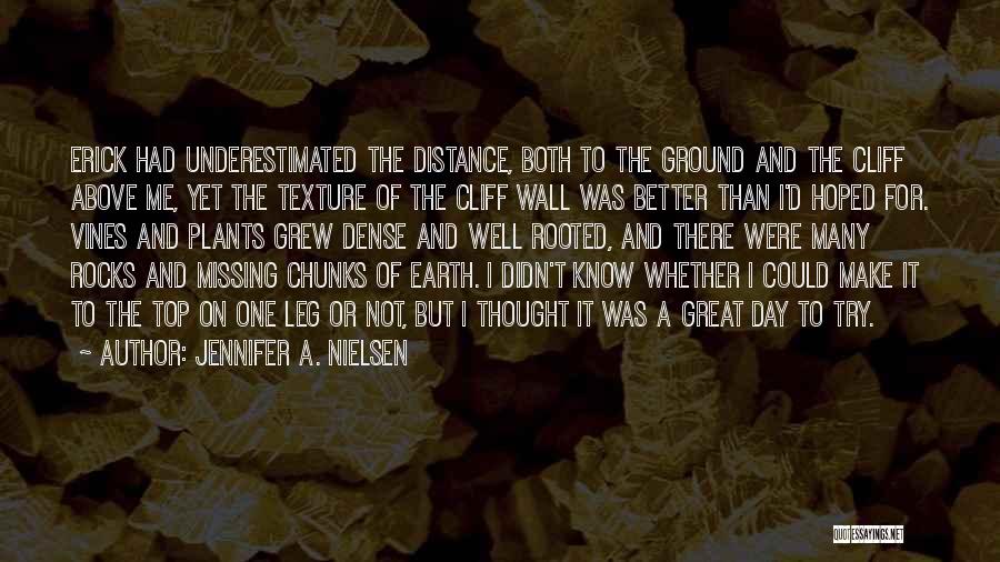 Jennifer A. Nielsen Quotes: Erick Had Underestimated The Distance, Both To The Ground And The Cliff Above Me, Yet The Texture Of The Cliff