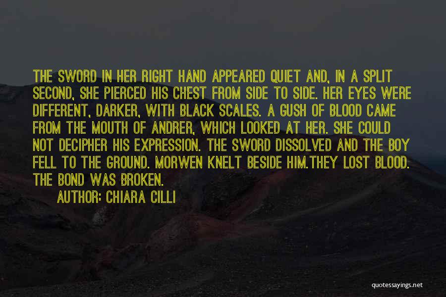 Chiara Cilli Quotes: The Sword In Her Right Hand Appeared Quiet And, In A Split Second, She Pierced His Chest From Side To