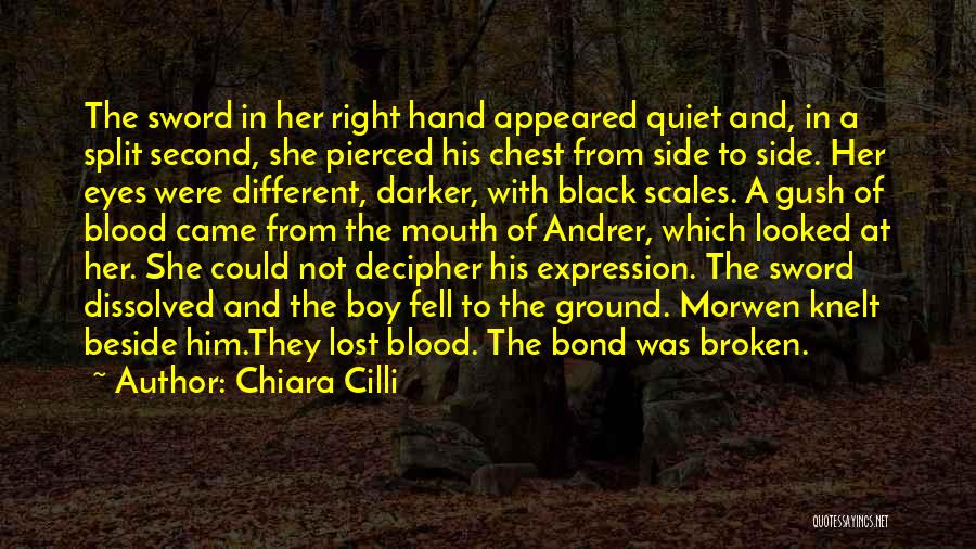 Chiara Cilli Quotes: The Sword In Her Right Hand Appeared Quiet And, In A Split Second, She Pierced His Chest From Side To