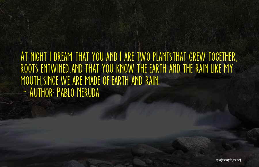 Pablo Neruda Quotes: At Night I Dream That You And I Are Two Plantsthat Grew Together, Roots Entwined,and That You Know The Earth