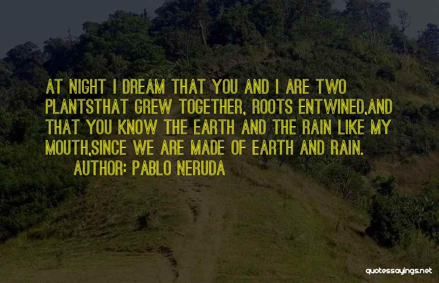 Pablo Neruda Quotes: At Night I Dream That You And I Are Two Plantsthat Grew Together, Roots Entwined,and That You Know The Earth