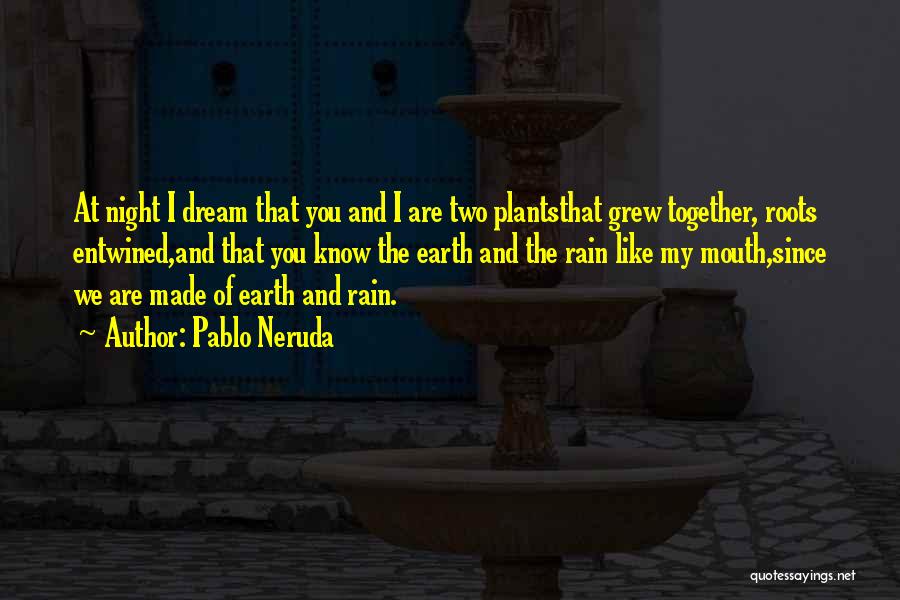 Pablo Neruda Quotes: At Night I Dream That You And I Are Two Plantsthat Grew Together, Roots Entwined,and That You Know The Earth