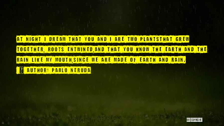 Pablo Neruda Quotes: At Night I Dream That You And I Are Two Plantsthat Grew Together, Roots Entwined,and That You Know The Earth