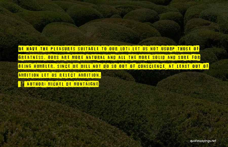 Michel De Montaigne Quotes: We Have The Pleasures Suitable To Our Lot; Let Us Not Usurp Those Of Greatness. Ours Are More Natural And