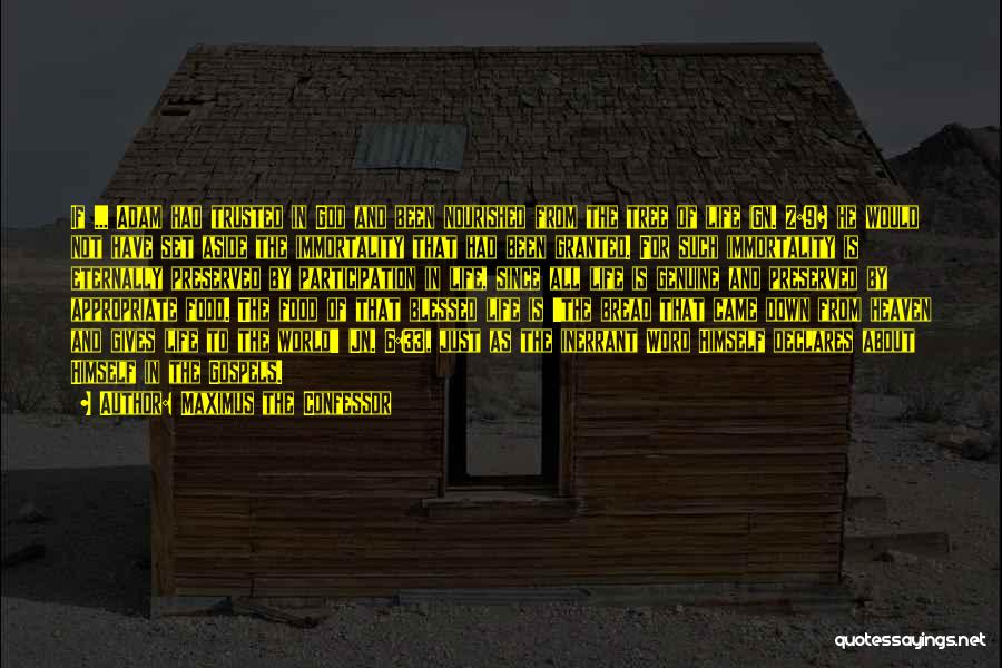 Maximus The Confessor Quotes: If ... Adam Had Trusted In God And Been Nourished From The Tree Of Life (gn. 2:9)? He Would Not