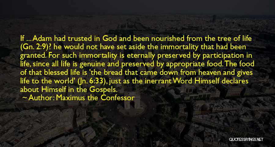 Maximus The Confessor Quotes: If ... Adam Had Trusted In God And Been Nourished From The Tree Of Life (gn. 2:9)? He Would Not