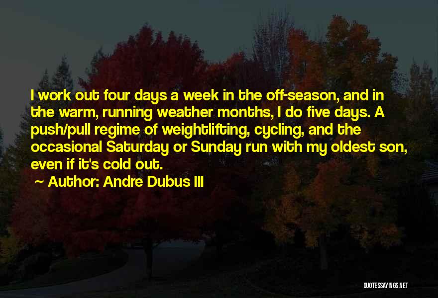 Andre Dubus III Quotes: I Work Out Four Days A Week In The Off-season, And In The Warm, Running Weather Months, I Do Five