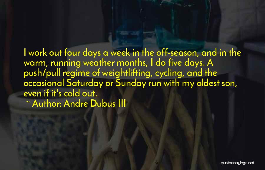 Andre Dubus III Quotes: I Work Out Four Days A Week In The Off-season, And In The Warm, Running Weather Months, I Do Five