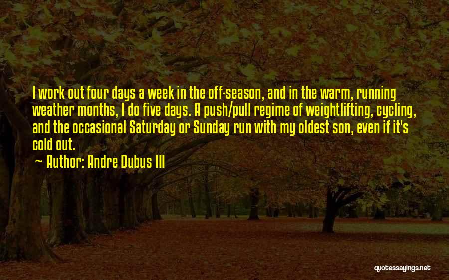 Andre Dubus III Quotes: I Work Out Four Days A Week In The Off-season, And In The Warm, Running Weather Months, I Do Five
