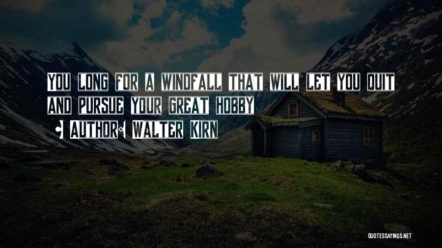 Walter Kirn Quotes: You Long For A Windfall That Will Let You Quit And Pursue Your Great Hobby