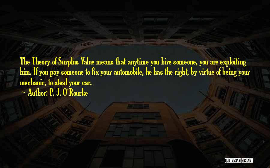 P. J. O'Rourke Quotes: The Theory Of Surplus Value Means That Anytime You Hire Someone, You Are Exploiting Him. If You Pay Someone To