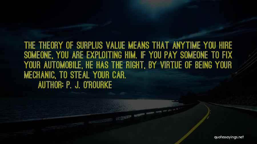 P. J. O'Rourke Quotes: The Theory Of Surplus Value Means That Anytime You Hire Someone, You Are Exploiting Him. If You Pay Someone To