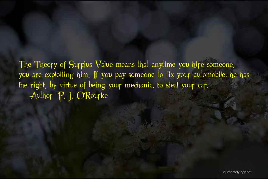 P. J. O'Rourke Quotes: The Theory Of Surplus Value Means That Anytime You Hire Someone, You Are Exploiting Him. If You Pay Someone To