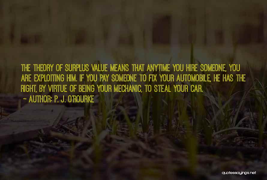 P. J. O'Rourke Quotes: The Theory Of Surplus Value Means That Anytime You Hire Someone, You Are Exploiting Him. If You Pay Someone To