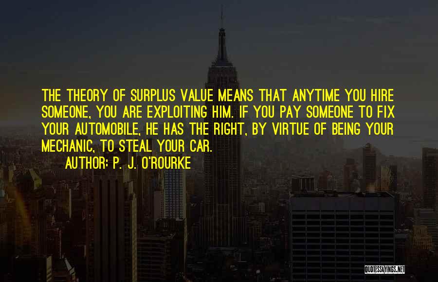 P. J. O'Rourke Quotes: The Theory Of Surplus Value Means That Anytime You Hire Someone, You Are Exploiting Him. If You Pay Someone To