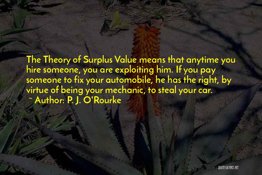 P. J. O'Rourke Quotes: The Theory Of Surplus Value Means That Anytime You Hire Someone, You Are Exploiting Him. If You Pay Someone To