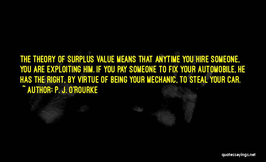 P. J. O'Rourke Quotes: The Theory Of Surplus Value Means That Anytime You Hire Someone, You Are Exploiting Him. If You Pay Someone To