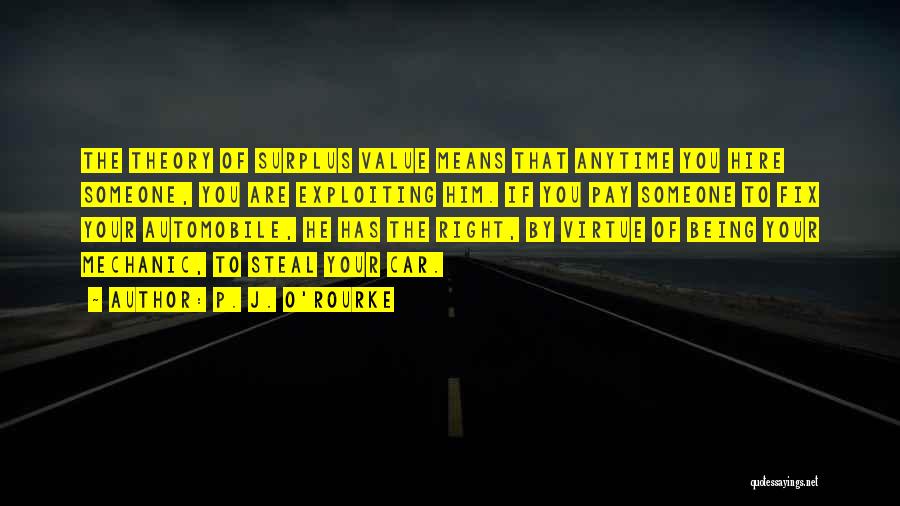 P. J. O'Rourke Quotes: The Theory Of Surplus Value Means That Anytime You Hire Someone, You Are Exploiting Him. If You Pay Someone To