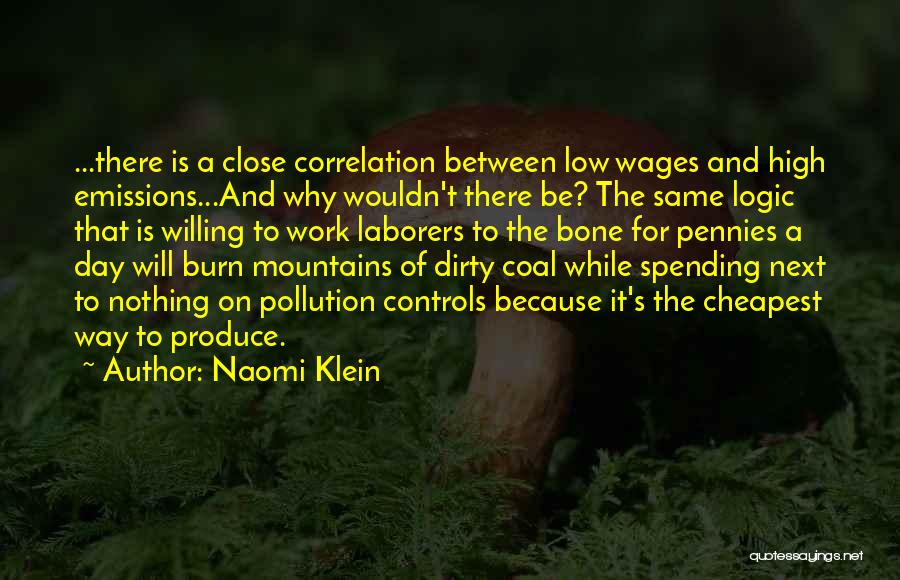 Naomi Klein Quotes: ...there Is A Close Correlation Between Low Wages And High Emissions...and Why Wouldn't There Be? The Same Logic That Is