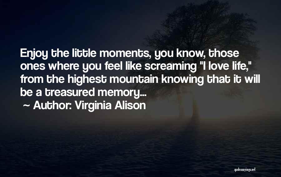 Virginia Alison Quotes: Enjoy The Little Moments, You Know, Those Ones Where You Feel Like Screaming I Love Life, From The Highest Mountain