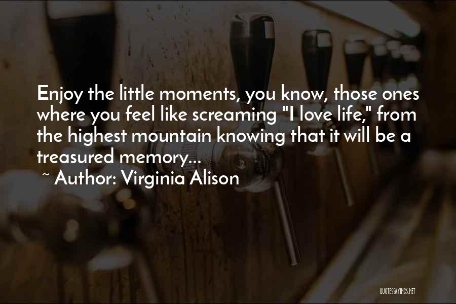 Virginia Alison Quotes: Enjoy The Little Moments, You Know, Those Ones Where You Feel Like Screaming I Love Life, From The Highest Mountain