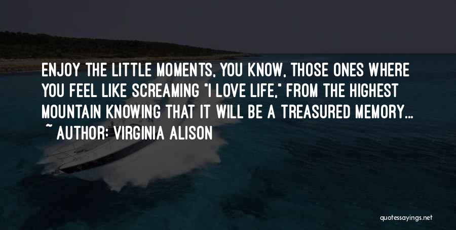 Virginia Alison Quotes: Enjoy The Little Moments, You Know, Those Ones Where You Feel Like Screaming I Love Life, From The Highest Mountain