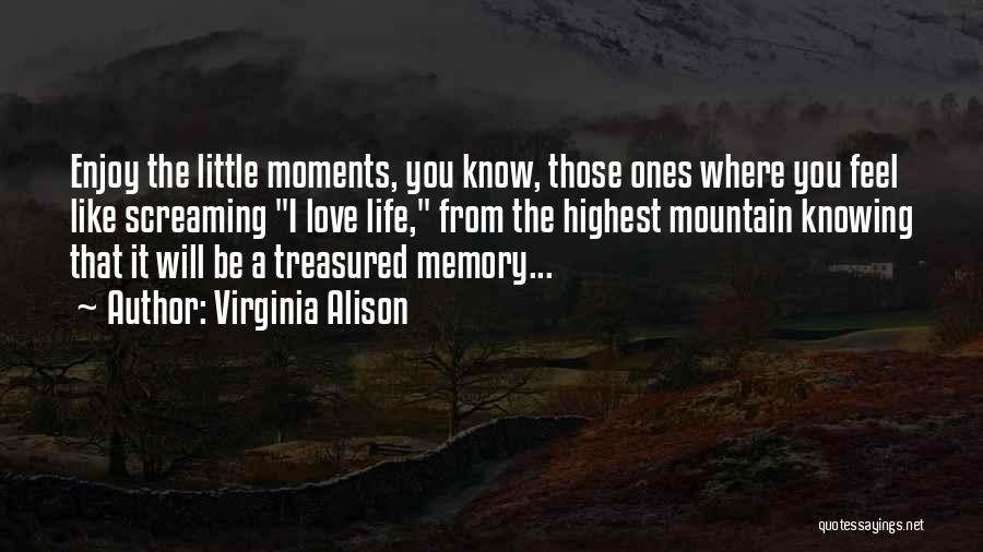 Virginia Alison Quotes: Enjoy The Little Moments, You Know, Those Ones Where You Feel Like Screaming I Love Life, From The Highest Mountain