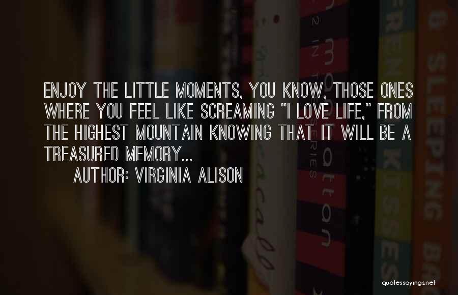 Virginia Alison Quotes: Enjoy The Little Moments, You Know, Those Ones Where You Feel Like Screaming I Love Life, From The Highest Mountain