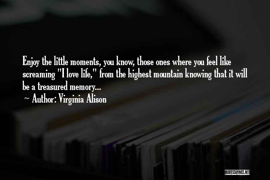 Virginia Alison Quotes: Enjoy The Little Moments, You Know, Those Ones Where You Feel Like Screaming I Love Life, From The Highest Mountain