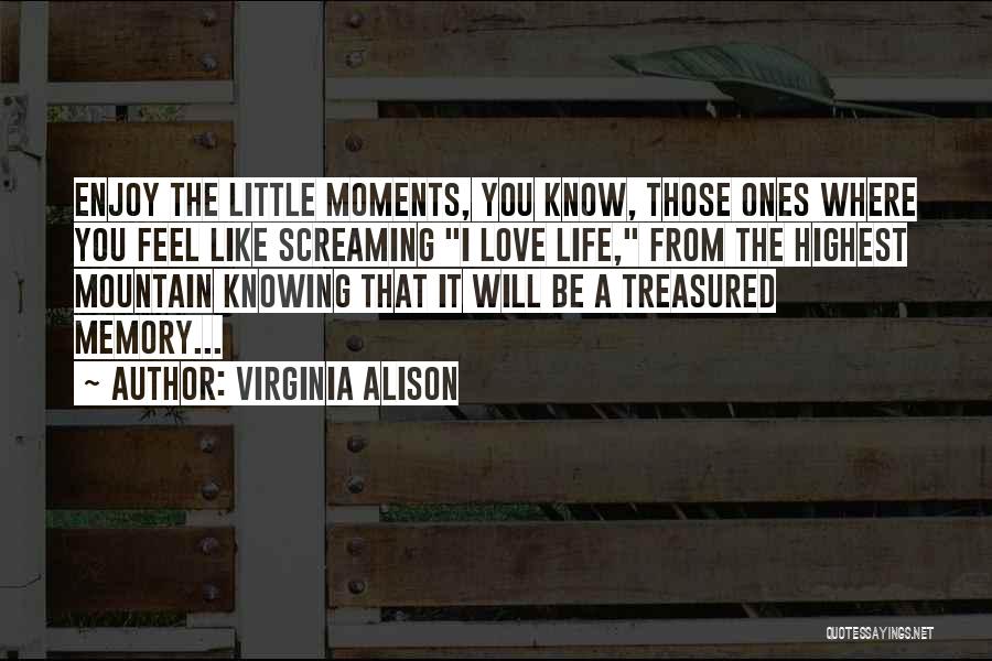Virginia Alison Quotes: Enjoy The Little Moments, You Know, Those Ones Where You Feel Like Screaming I Love Life, From The Highest Mountain