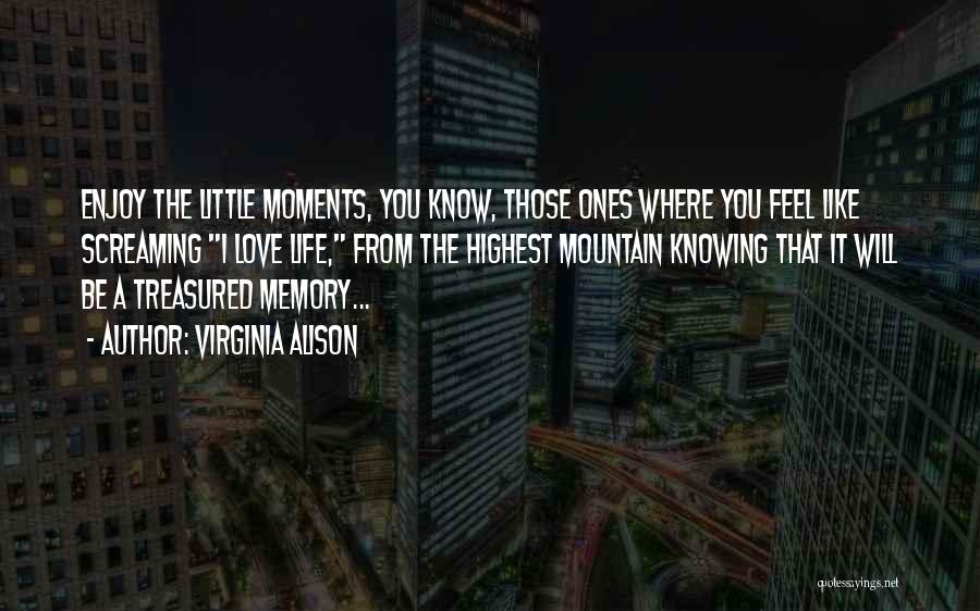 Virginia Alison Quotes: Enjoy The Little Moments, You Know, Those Ones Where You Feel Like Screaming I Love Life, From The Highest Mountain