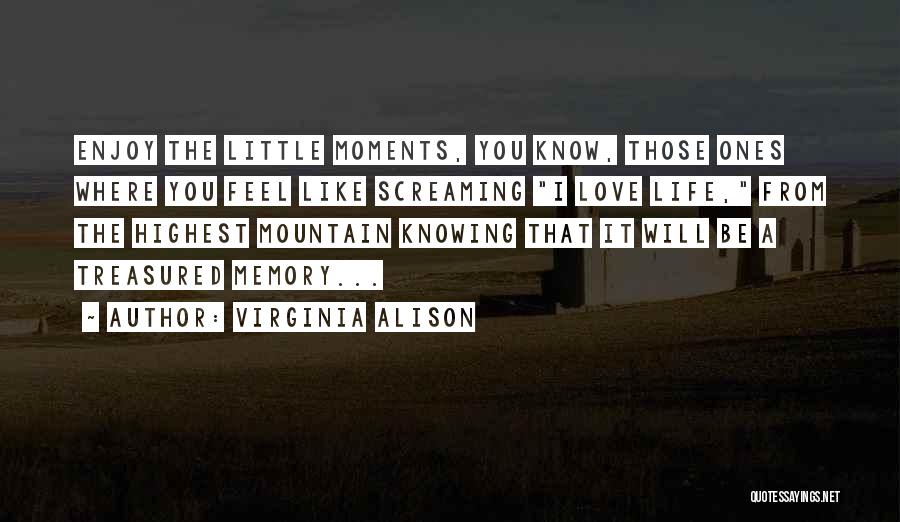 Virginia Alison Quotes: Enjoy The Little Moments, You Know, Those Ones Where You Feel Like Screaming I Love Life, From The Highest Mountain