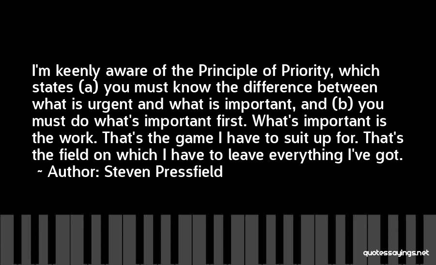 Steven Pressfield Quotes: I'm Keenly Aware Of The Principle Of Priority, Which States (a) You Must Know The Difference Between What Is Urgent