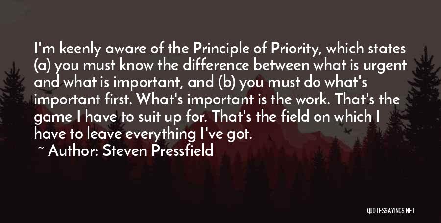 Steven Pressfield Quotes: I'm Keenly Aware Of The Principle Of Priority, Which States (a) You Must Know The Difference Between What Is Urgent