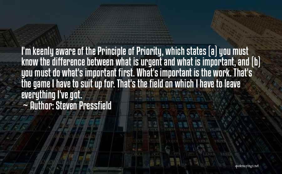 Steven Pressfield Quotes: I'm Keenly Aware Of The Principle Of Priority, Which States (a) You Must Know The Difference Between What Is Urgent