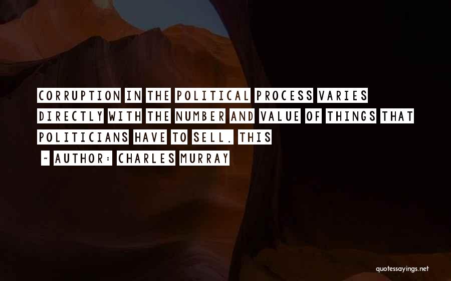 Charles Murray Quotes: Corruption In The Political Process Varies Directly With The Number And Value Of Things That Politicians Have To Sell. This