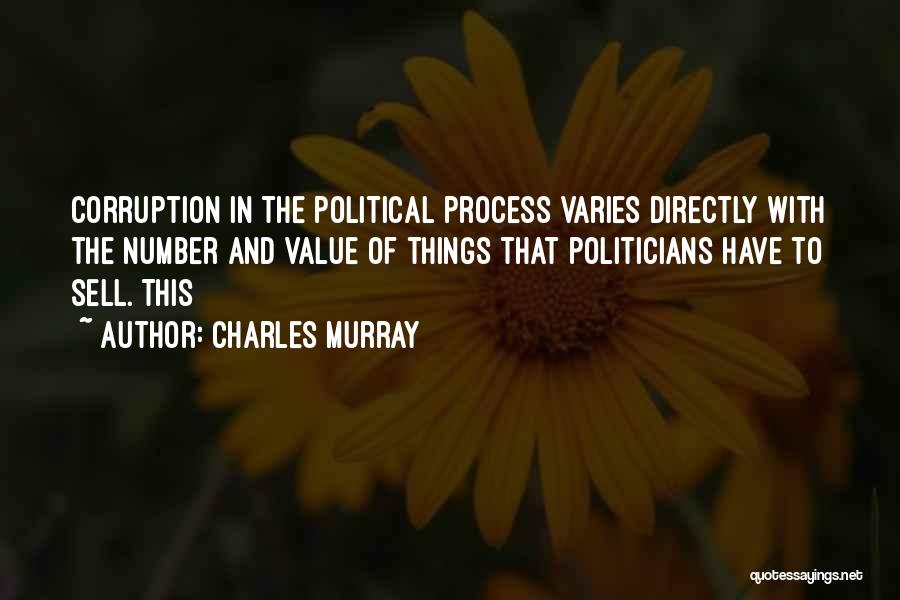 Charles Murray Quotes: Corruption In The Political Process Varies Directly With The Number And Value Of Things That Politicians Have To Sell. This