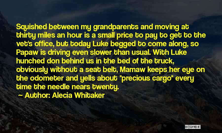 Alecia Whitaker Quotes: Squished Between My Grandparents And Moving At Thirty Miles An Hour Is A Small Price To Pay To Get To