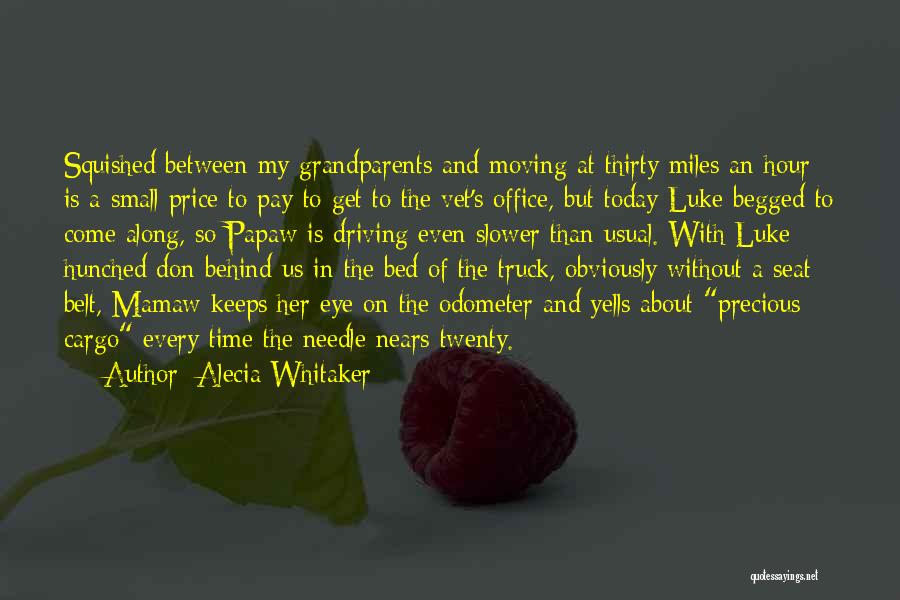 Alecia Whitaker Quotes: Squished Between My Grandparents And Moving At Thirty Miles An Hour Is A Small Price To Pay To Get To