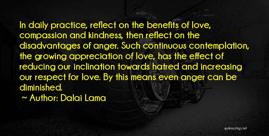 Dalai Lama Quotes: In Daily Practice, Reflect On The Benefits Of Love, Compassion And Kindness, Then Reflect On The Disadvantages Of Anger. Such