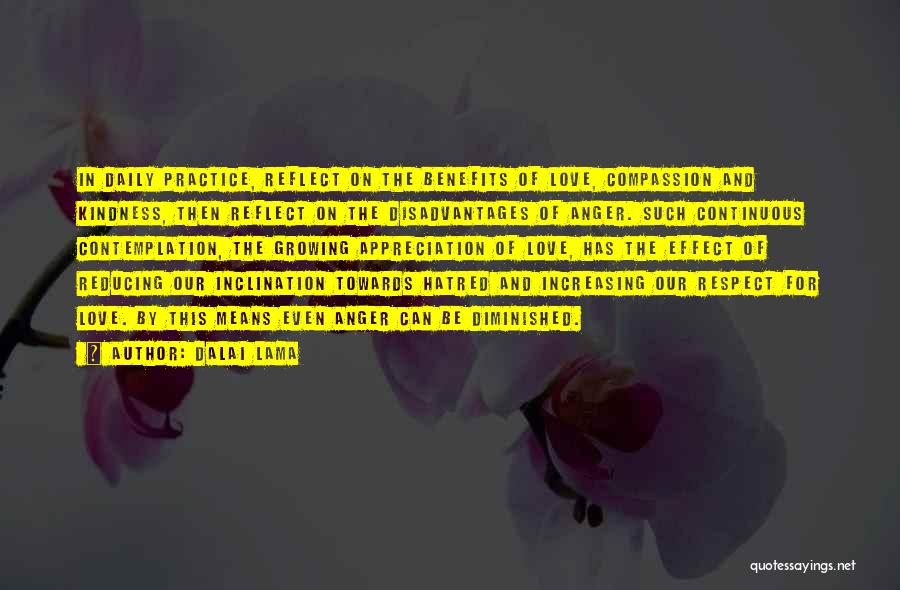 Dalai Lama Quotes: In Daily Practice, Reflect On The Benefits Of Love, Compassion And Kindness, Then Reflect On The Disadvantages Of Anger. Such