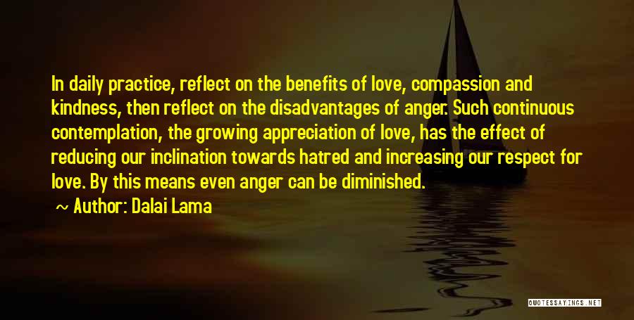 Dalai Lama Quotes: In Daily Practice, Reflect On The Benefits Of Love, Compassion And Kindness, Then Reflect On The Disadvantages Of Anger. Such