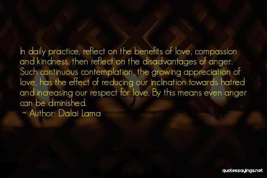 Dalai Lama Quotes: In Daily Practice, Reflect On The Benefits Of Love, Compassion And Kindness, Then Reflect On The Disadvantages Of Anger. Such